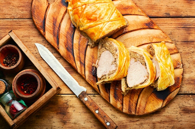 Tasty baked Wellington meat