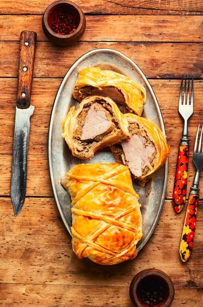 Tasty baked Wellington meat