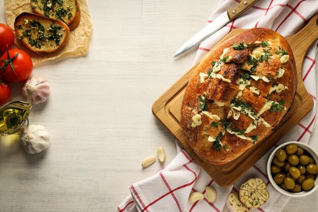 Tasty bakery product garlic bread homemade bread