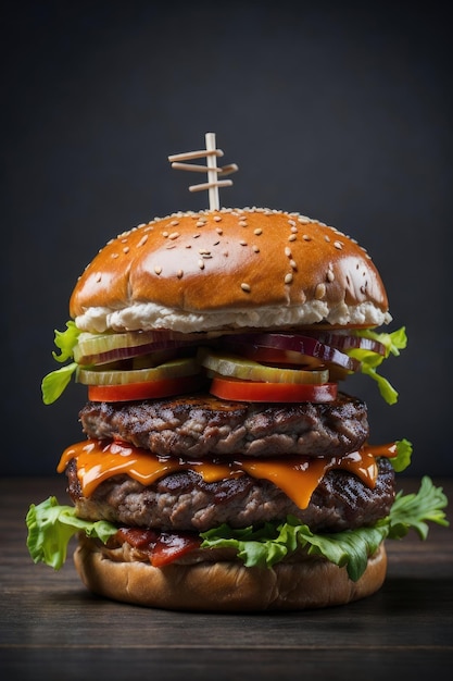 tasty beef burger with cheese and tomato