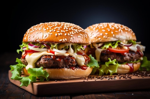 Tasty beef burgers with melted cheese