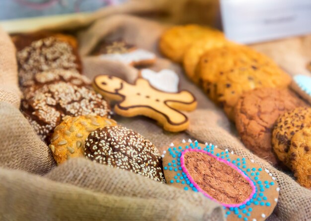 Tasty biscuits on the bagging close up