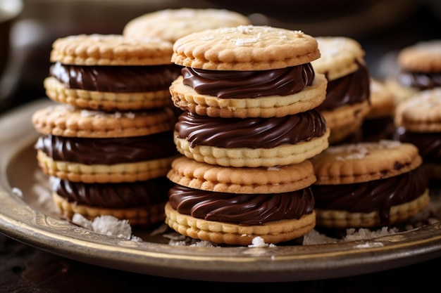 Tasty biscuits with chocolate filling