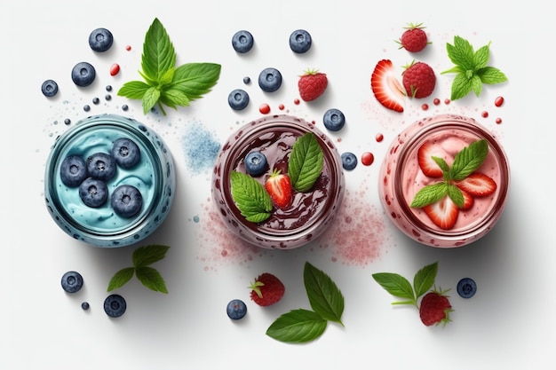 Tasty blueberry smoothie in mason jar on table against light background