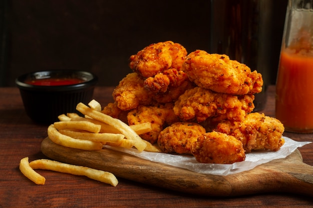 tasty boneless chicken and fries