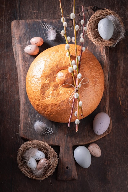 Tasty bread for Easter soup as a eatable bowl