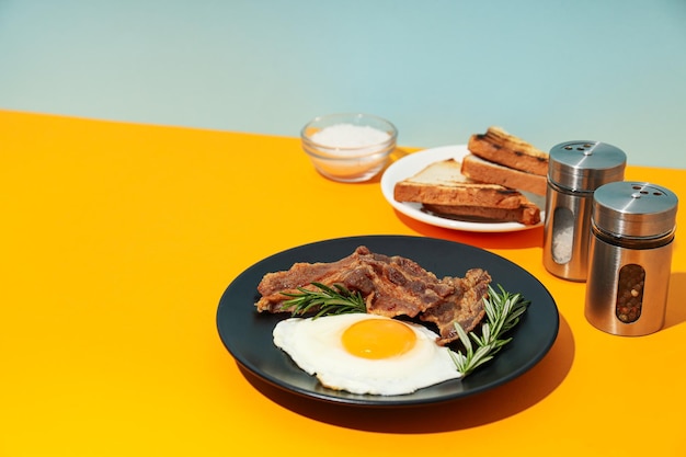 Tasty breakfast and delicious meat food concept fried bacon