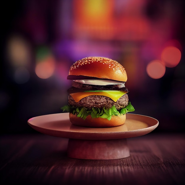 Tasty burger isolated on background with light. Generate by AI