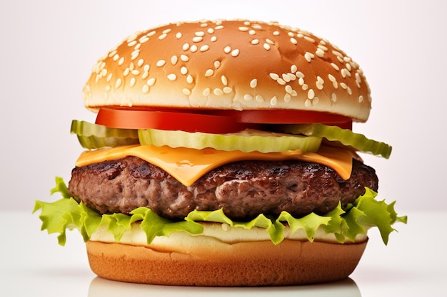 Tasty burger isolated on white background fresh hamburger fastfood with beef and cheese