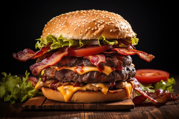 Tasty burger with bacon