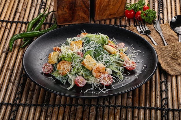 Tasty Caesar salad with prawn