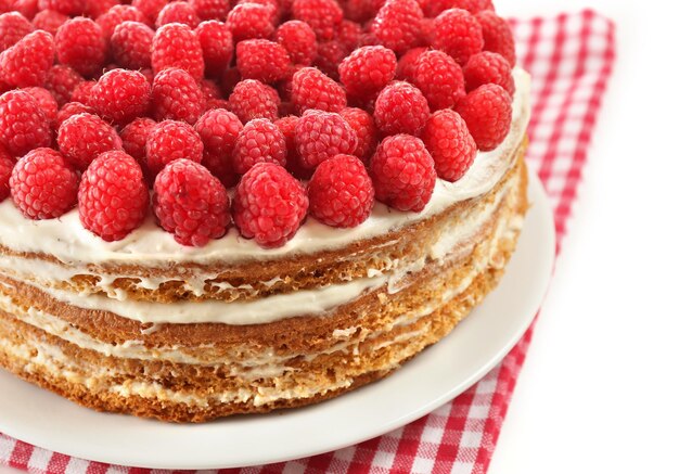 Tasty cake with fresh berries close up