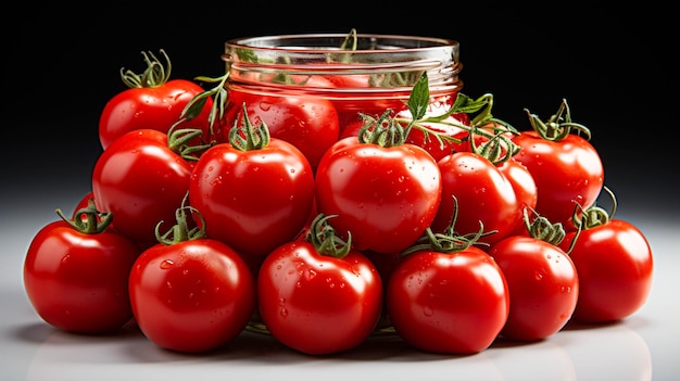 Tasty canned and fresh tomatoes isolated on white background