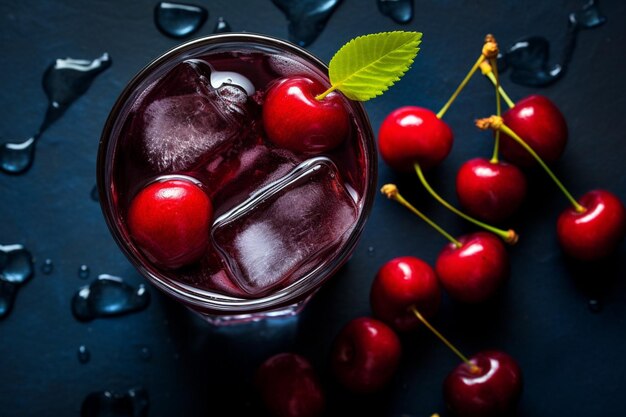 Photo tasty cherry and blueberry drink high angle