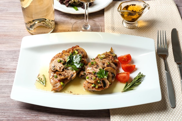 Tasty chicken marsala on plate