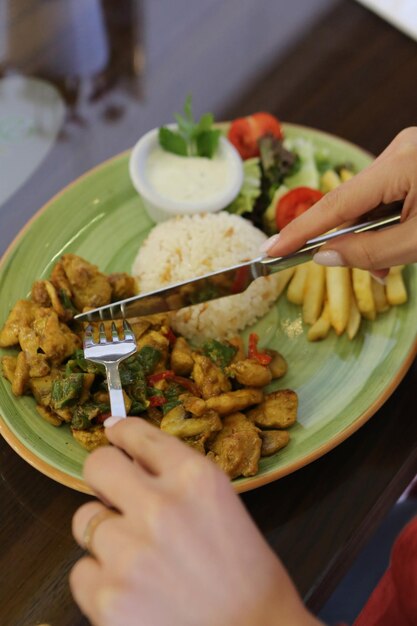 Tasty chicken meal on the table