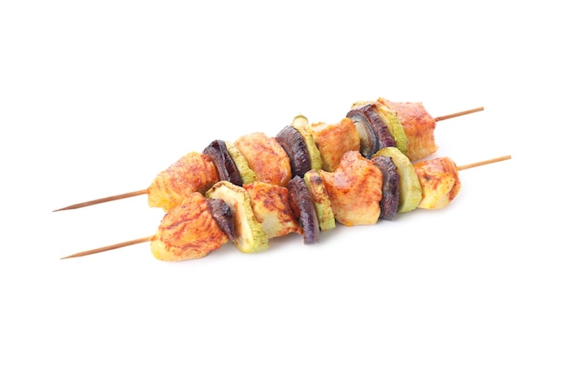 맛있는 치킨 shashlik 흰색 배경에 고립