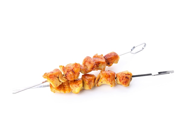 Tasty chicken shashlik isolated on white background