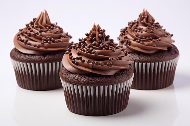 Tasty chocolate cupcakes on white background