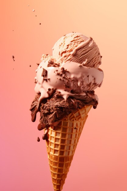 A tasty chocolate ice cream on a peach background