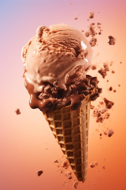 桃色の背景に美味しいチョコレートアイスクリーム