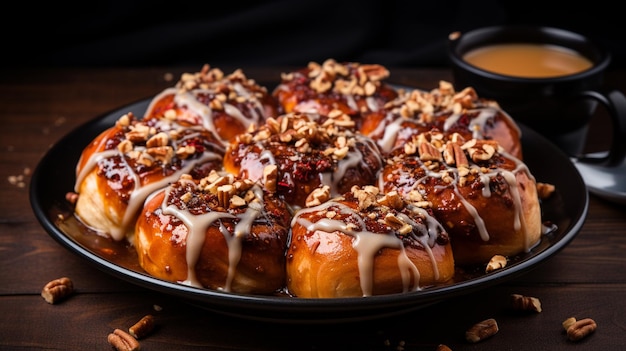 tasty chocolate rolls on plate