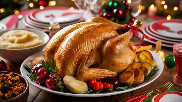 Tasty christmas dinner with turkey