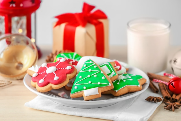 Tasty Christmas homemade cookies on plate