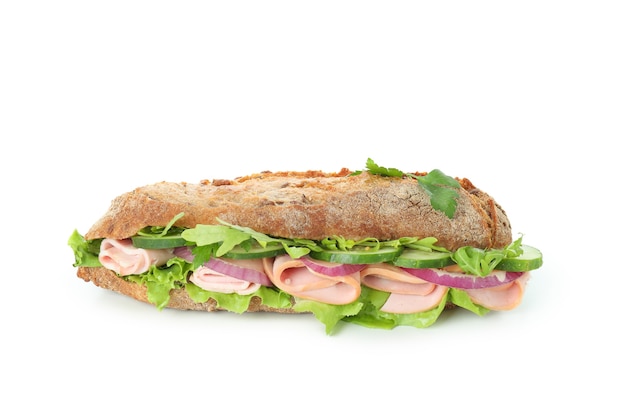 Фото Вкусный бутерброд с чиабаттой, изолированные на белом фоне