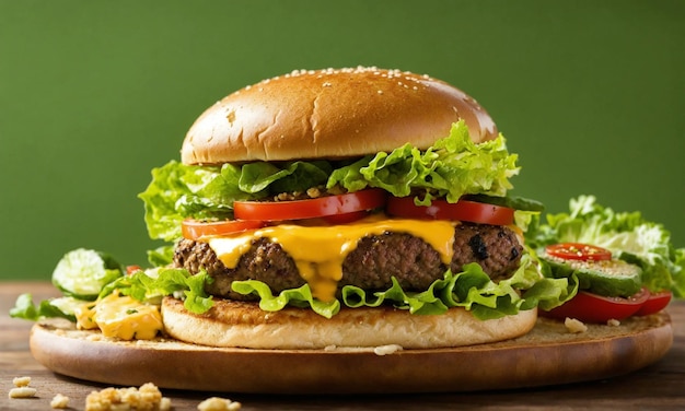 Tasty close up cheeseburger on the table