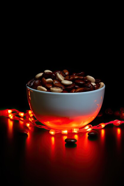 Вкусный кофе радует чашку и зерна, наслаждающиеся ароматным днем