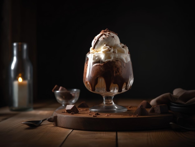 Tasty cold chocolate and vanilla ice cream sundae Generative AI