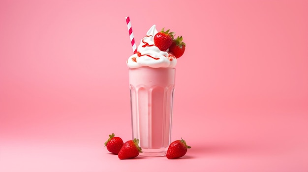 Photo tasty cold sweet dairy drink milkshake strawberry fresh food background milk delicious berry glass summer dessert cocktail fruit beverage yogurt refreshment smoothie cream