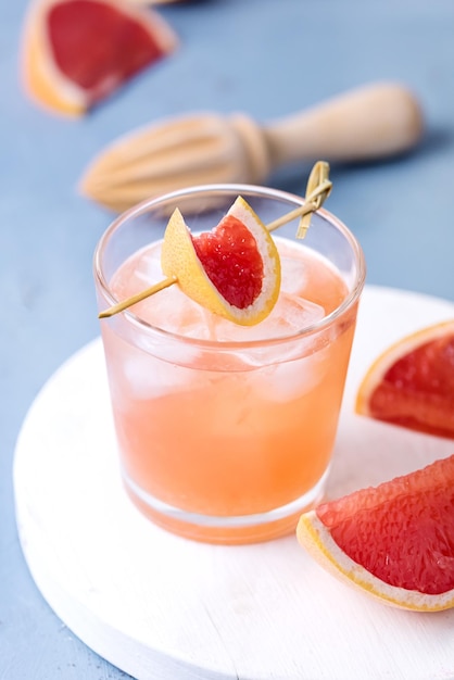 Tasty Cold Wet Drinking Glass With Fresh Grapefruit Summer Alcohol Cocktail