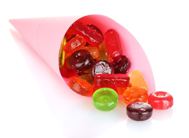 사진 색 에 고립 된 밝은 가방 에 맛있는 다채로운 사탕