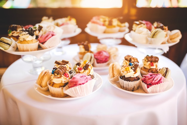 Tasty colorful desserts on the birthday party