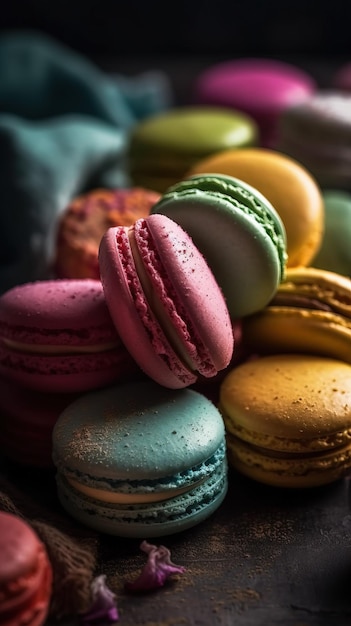 Tasty colorful macaroons sweets dessert Generative Ai