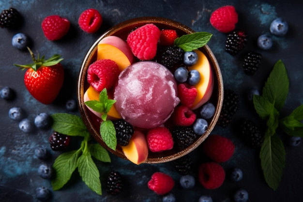 Tasty colorful sorbet set illustration of summer sorbet with berries and ice cubes