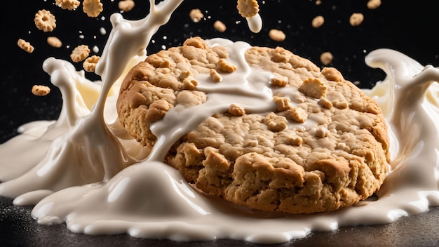 Tasty cookie with milk splash Generated with AI