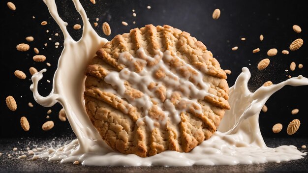 Tasty cookie with milk splash Generated with AI