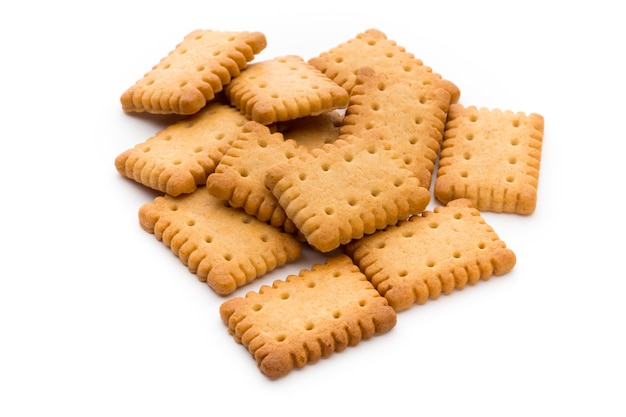 Tasty cookies biscuits on white surface