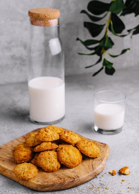 Tasty cookies and glass of milk