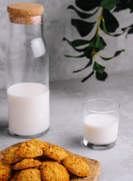 Tasty cookies and glass of milk