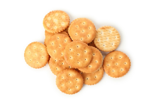 Tasty cracker biscuits isolated on white