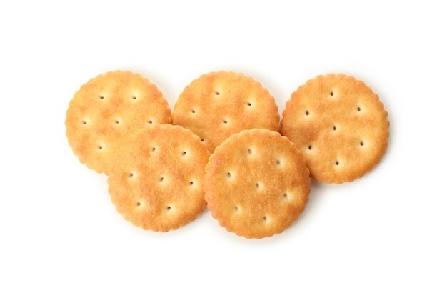 Tasty cracker biscuits isolated on white