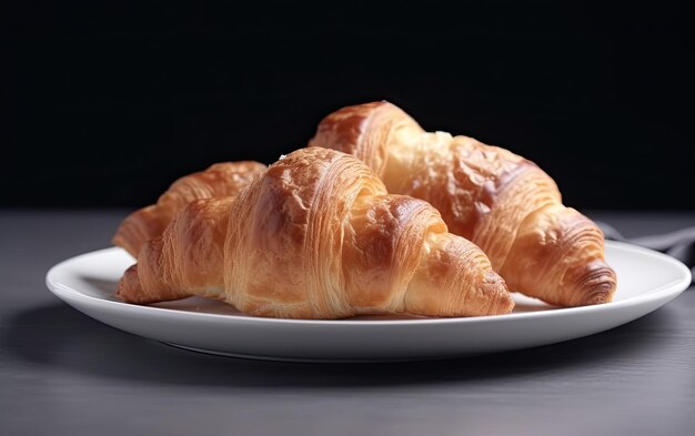 A tasty croissant on a black background professional advertising food photo ai generated