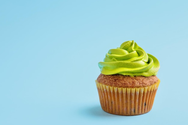 Tasty cupcake on color background