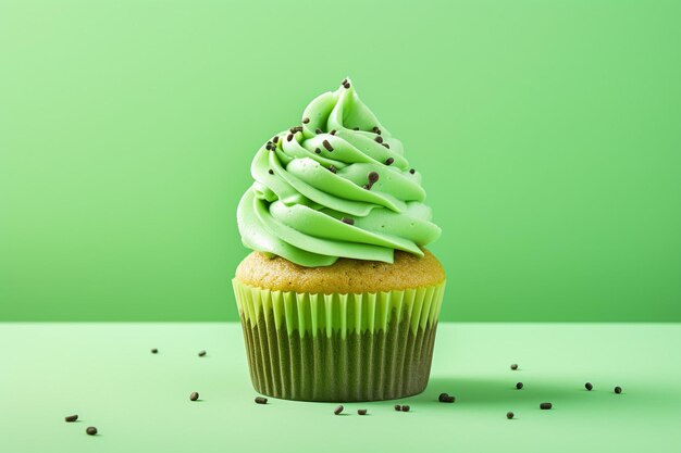 Photo tasty cupcake on green surface