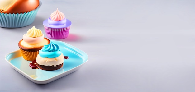 Tasty cupcake on a plate on grey background