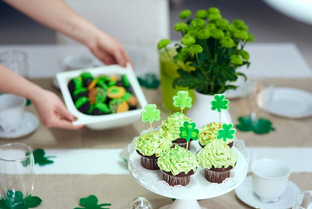 Tasty cupcake on the table for saint patrick's day